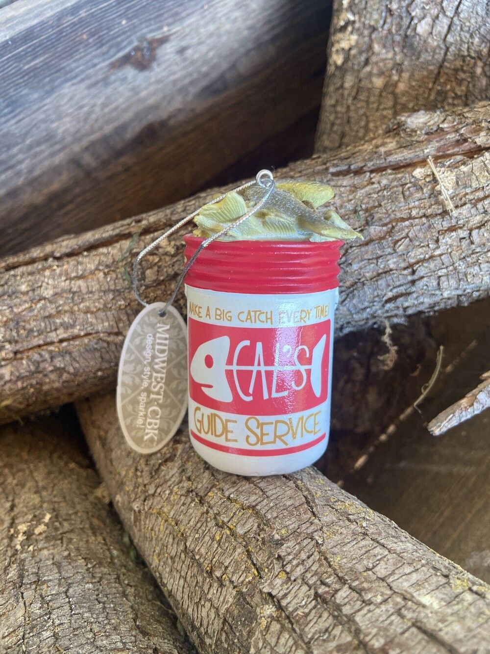 Midwest-CBK Ornament  Red and White Bucket of Fish Fishing With Tags Fisheman